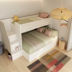 Etagenbett Easy für 3 Personen - 90x200cm und 140x200cm - cascina Eiche Dekor/Weiß