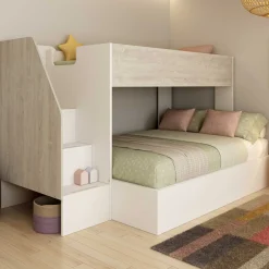 Etagenbett Easy für 3 Personen - 90x200cm und 140x200cm - cascina Eiche Dekor/Weiß