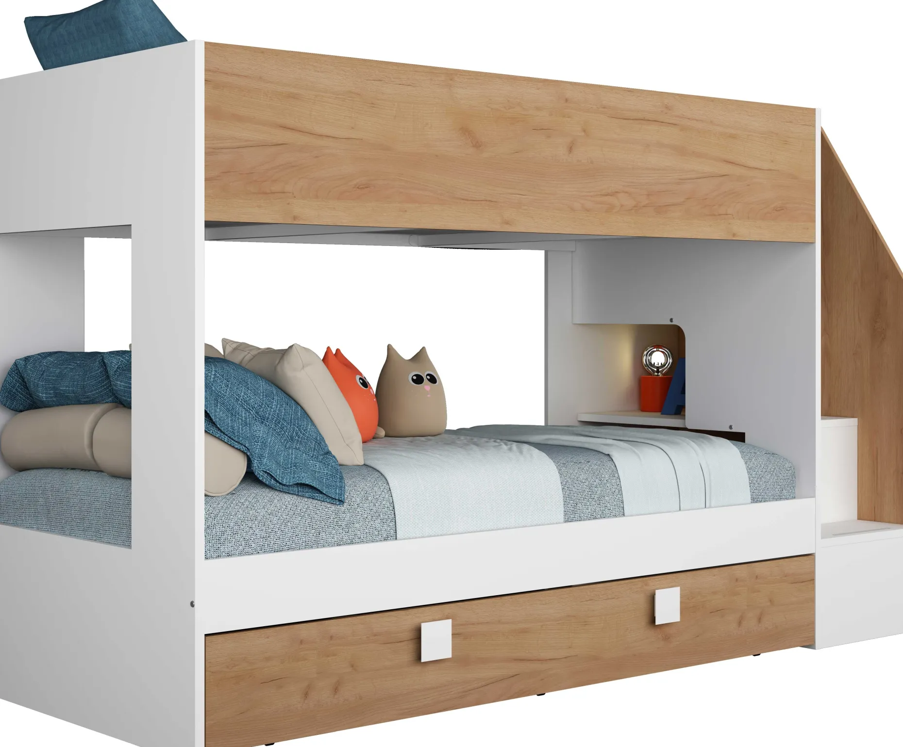 Etagenbett Easy - 90x200cm - mit Bettkasten - Goldene Eiche/Weiß