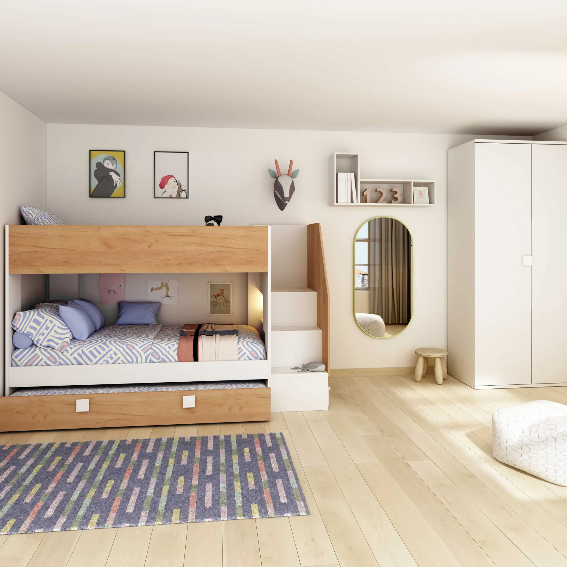 Etagenbett Easy - 90x200cm - mit Bettkasten - Goldene Eiche/Weiß