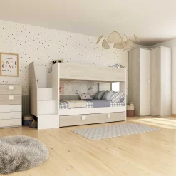 Etagenbett Easy - 90x200cm - mit Bettkasten - Cascina Eiche Dekor/Weiß