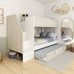 Etagenbett Easy - 90x200cm - mit Bettkasten - Cascina Eiche Dekor/Weiß