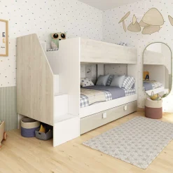 Etagenbett Easy - 90x200cm - mit Bettkasten - Cascina Eiche Dekor/Weiß
