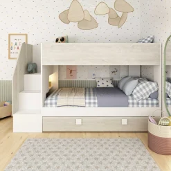 Etagenbett Easy - 90x200cm - mit Bettkasten - Cascina Eiche Dekor/Weiß