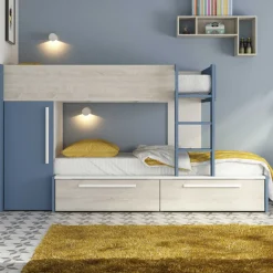 Etagenbett Fleur mit Kleiderschrank und Schubladen - blau
