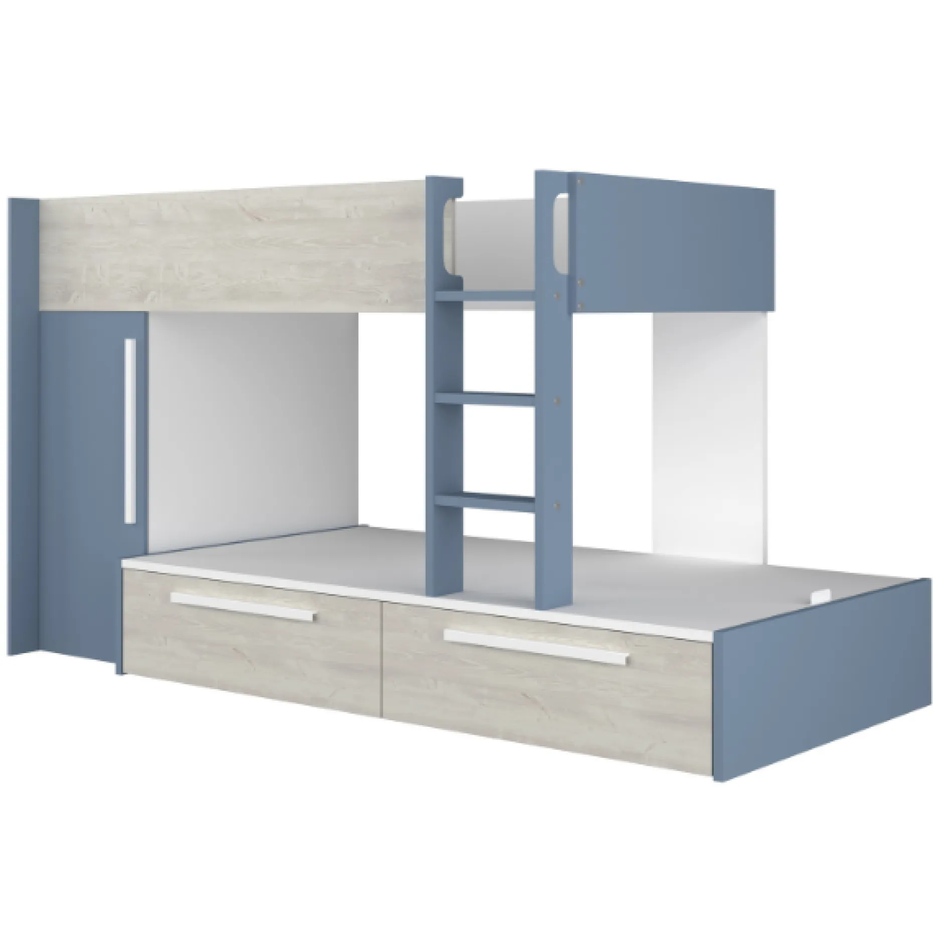 Etagenbett Fleur mit Kleiderschrank und Schubladen - blau