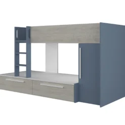 Etagenbett Fleur mit Kleiderschrank und Schubladen - blau