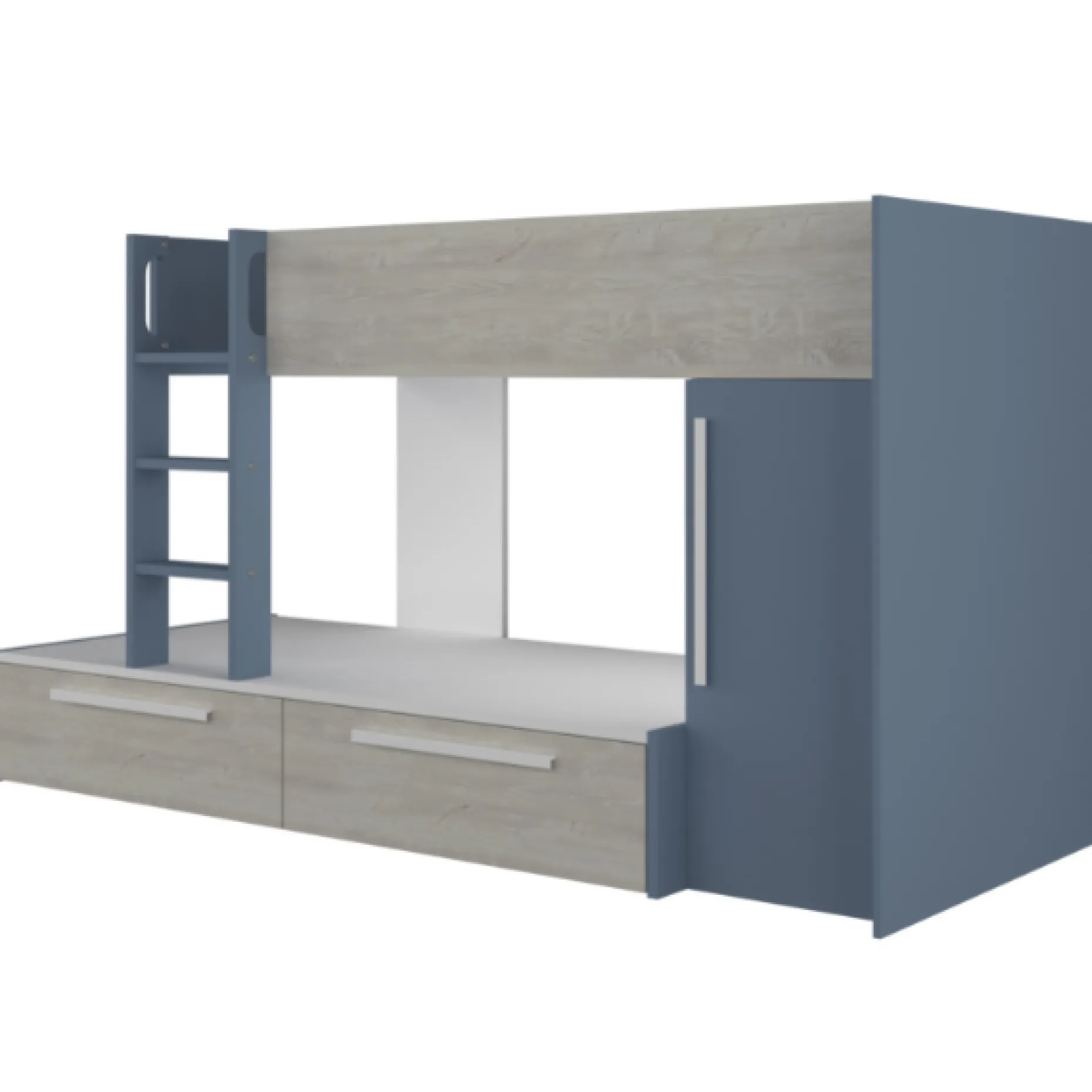 Etagenbett Fleur mit Kleiderschrank und Schubladen - blau