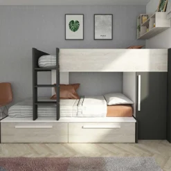 Etagenbett Fleur mit Kleiderschrank und Schubladen - dunkelgrau
