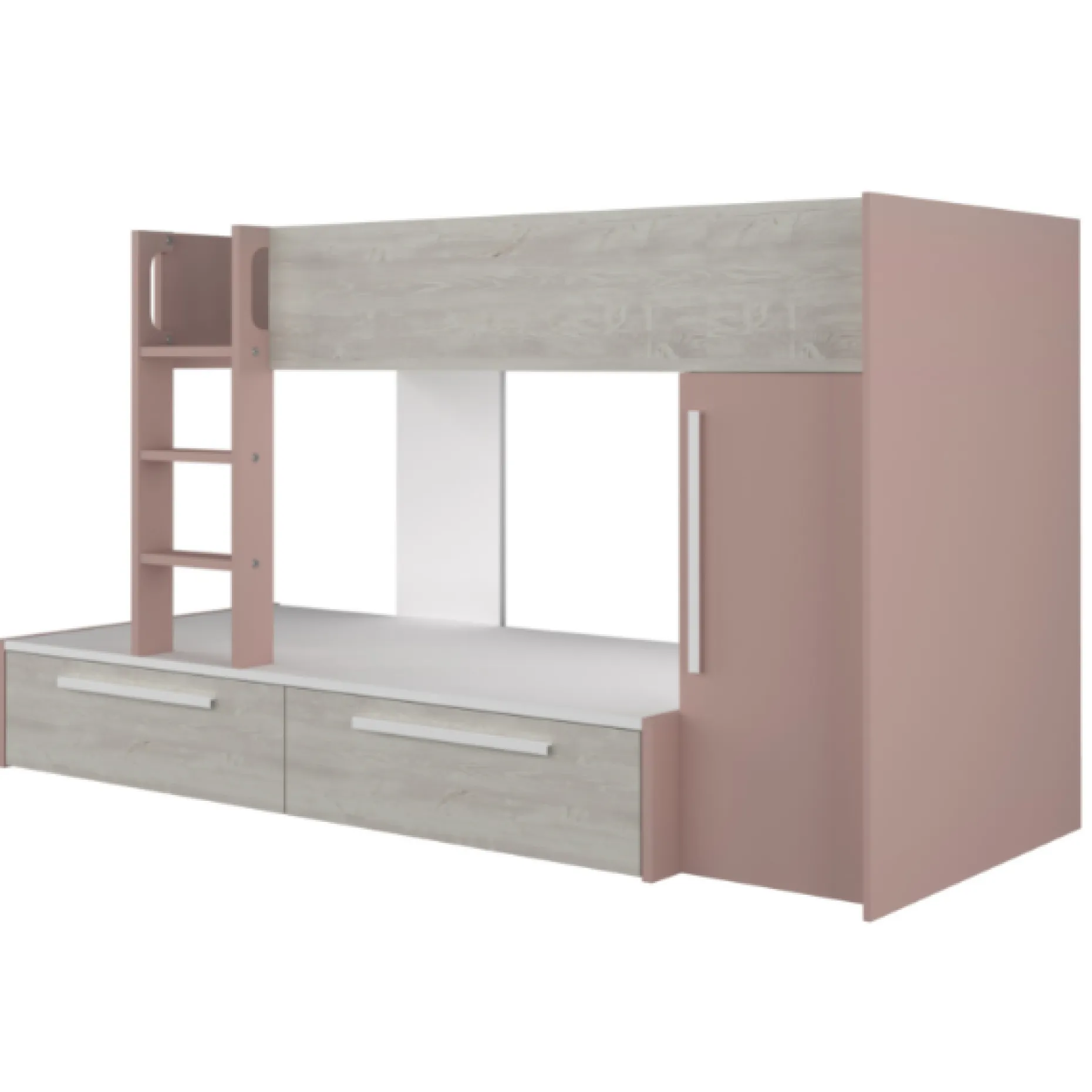 Etagenbett Fleur mit Kleiderschrank und Schubladen - altrosa