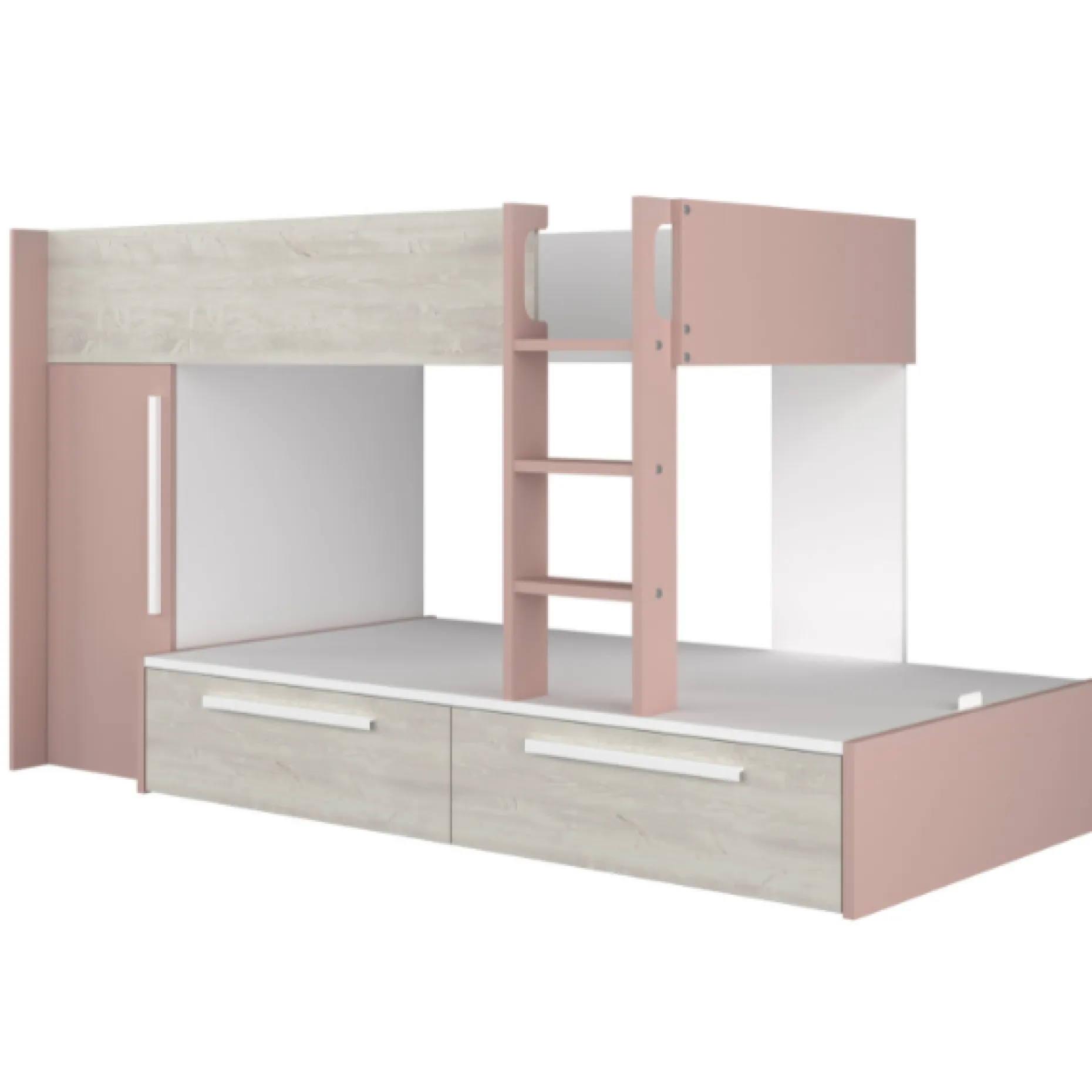 Etagenbett Fleur mit Kleiderschrank und Schubladen - altrosa