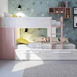 Etagenbett Fleur mit Kleiderschrank und Schubladen - altrosa