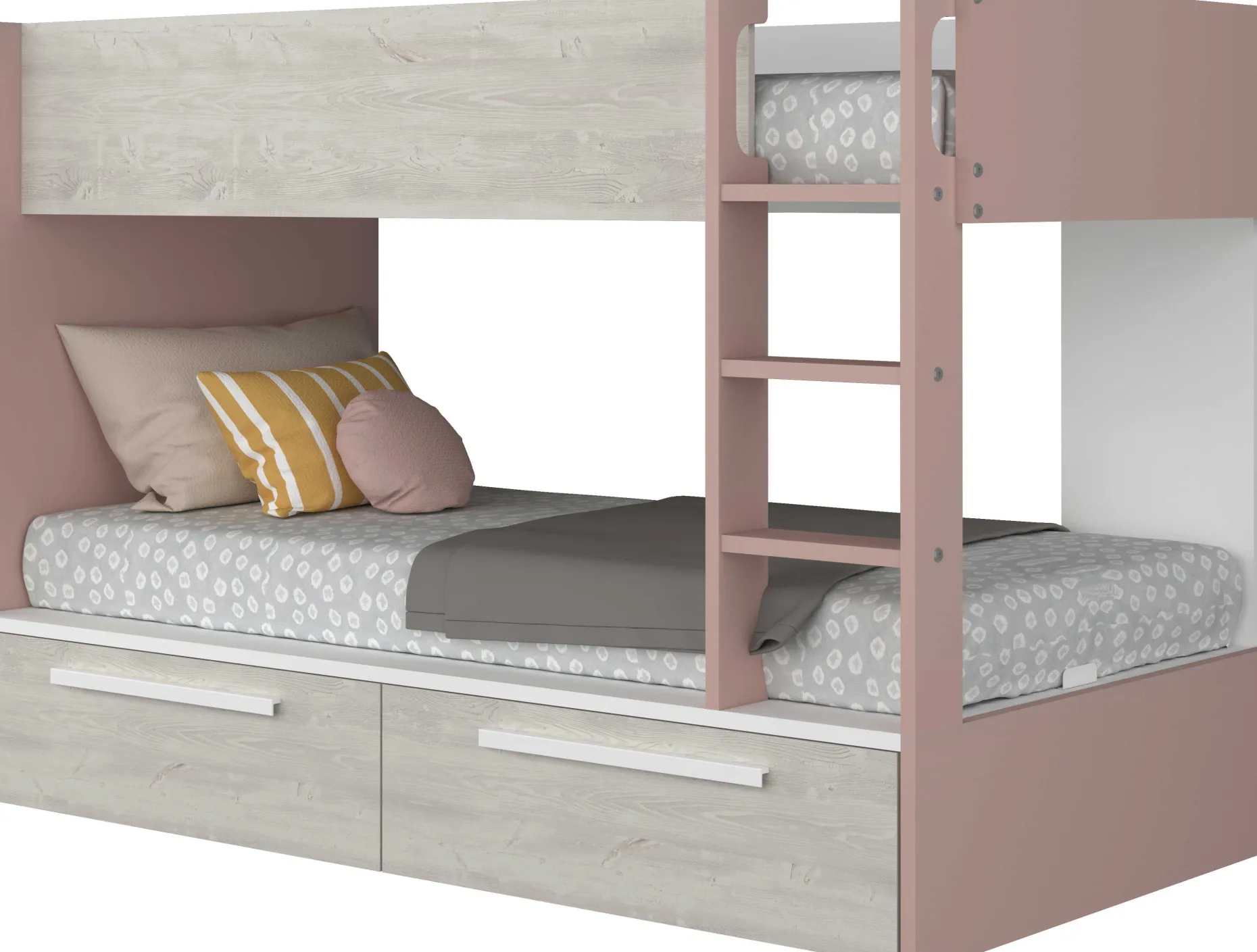 Etagenbett Fleur mit Schubladen - altrosa