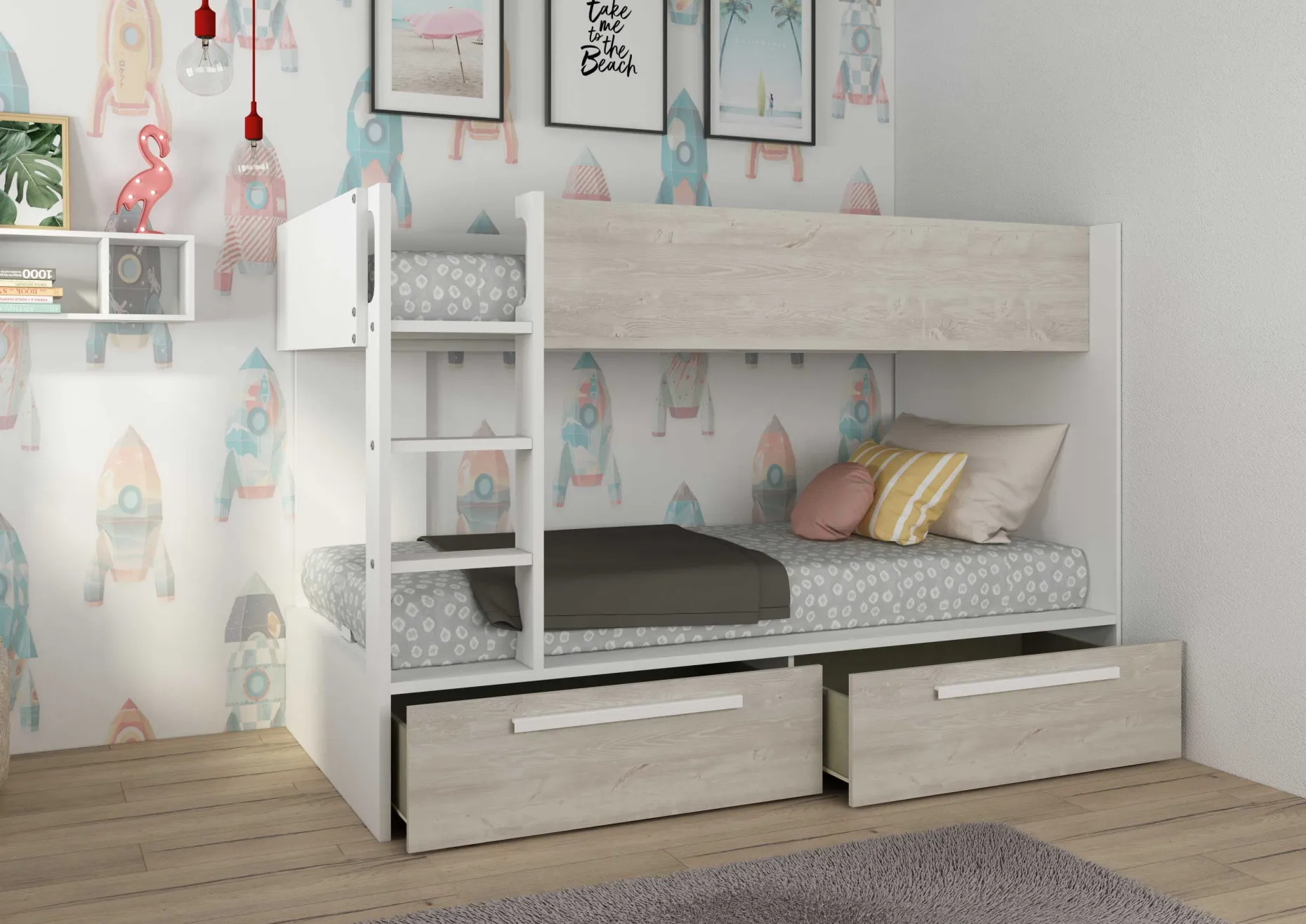 Etagenbett Fleur mit Schubladen - weiß