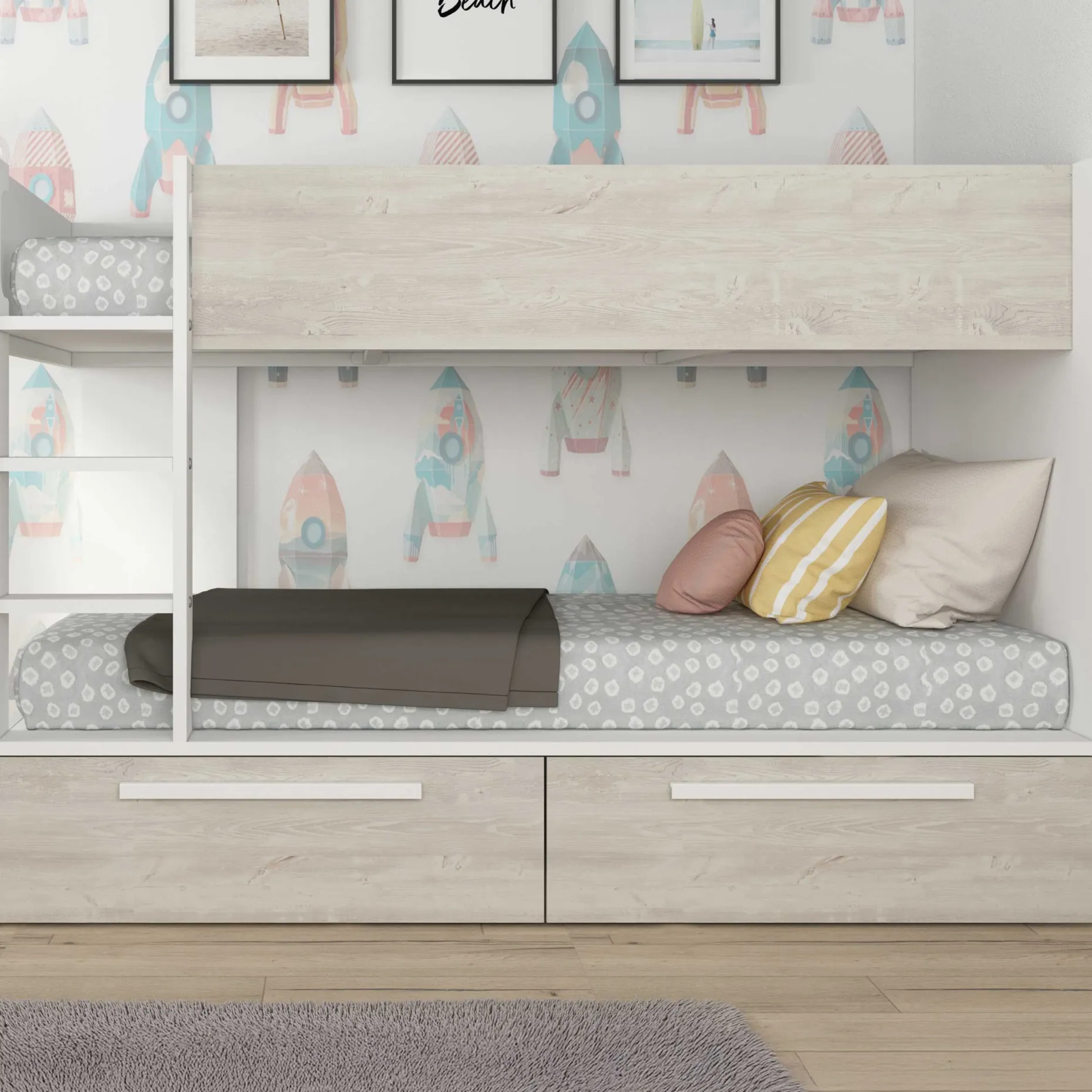 Etagenbett Fleur mit Schubladen - weiß