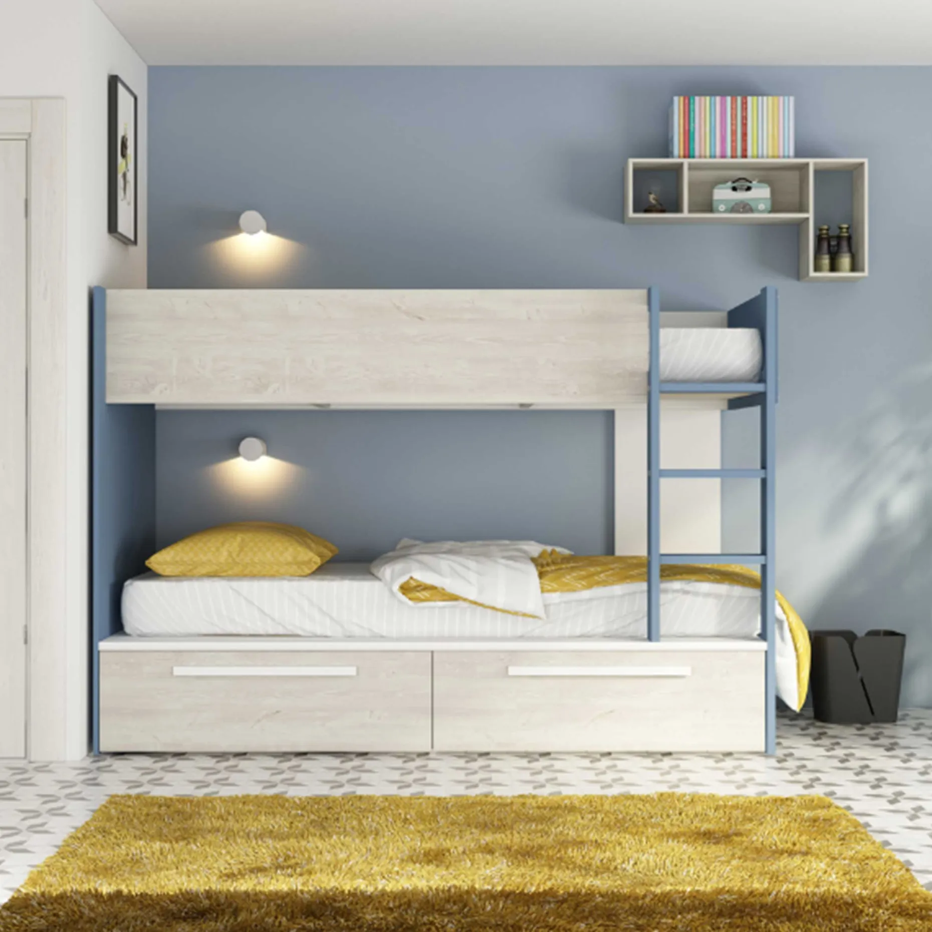 Etagenbett Fleur mit Schubladen - blau