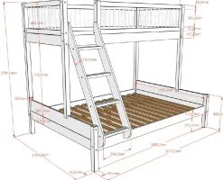 Etagenbett Forrest 3-Sitzer - 90x200 und 140x200 - mit Bettkasten - Weißbuche