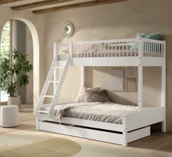 Etagenbett Forrest 3-Sitzer - 90x200 und 140x200 - mit Bettkasten - Weißbuche