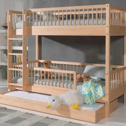 Etagenbett Forrest 90x200cm mit Bettkasten und Bettgitter - Buche