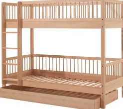 Etagenbett Forrest 90x200cm mit Bettkasten und Bettgitter - Buche
