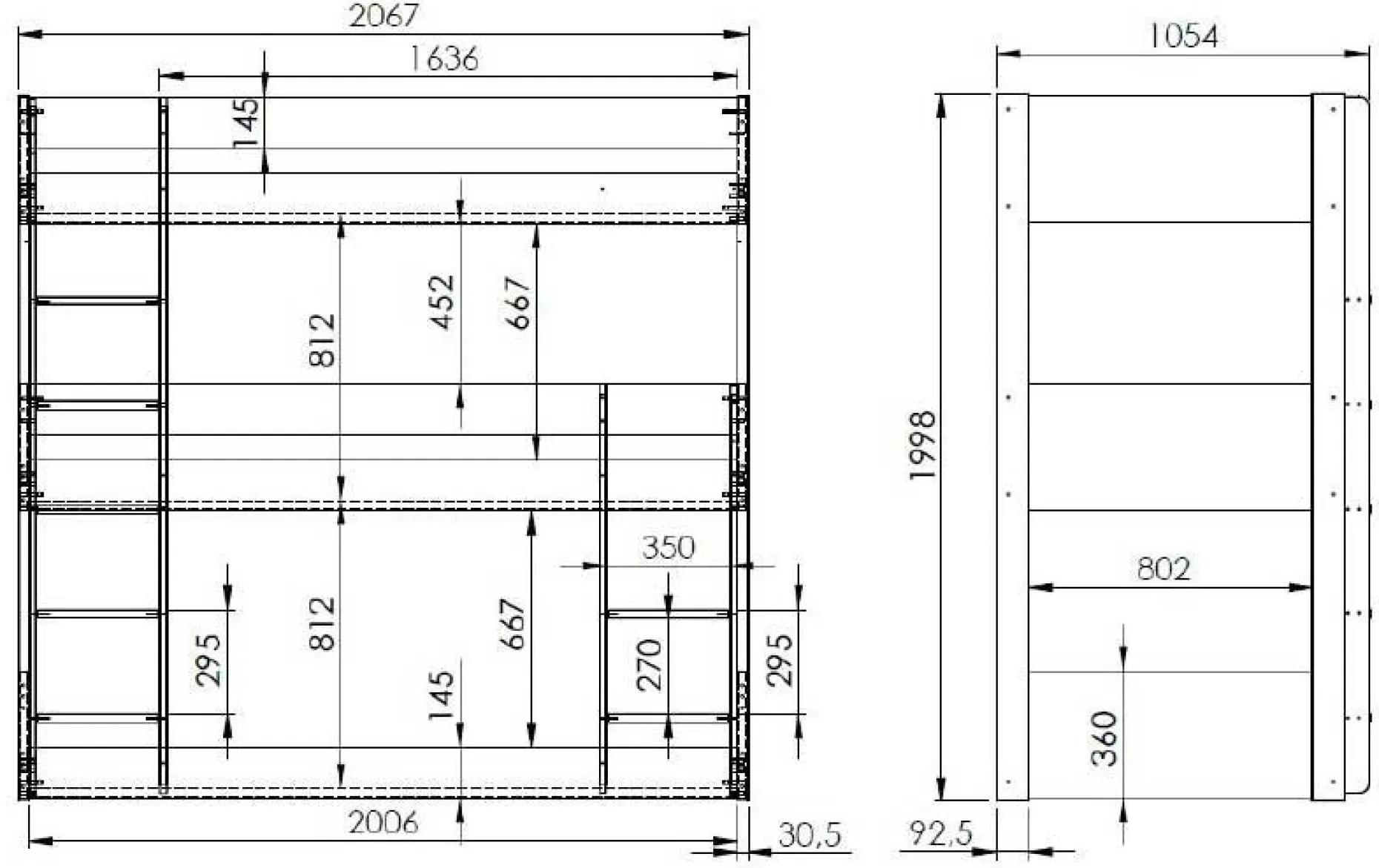 Etagenbett für 3 Personen Scott - 270x105x200 cm - Weiß