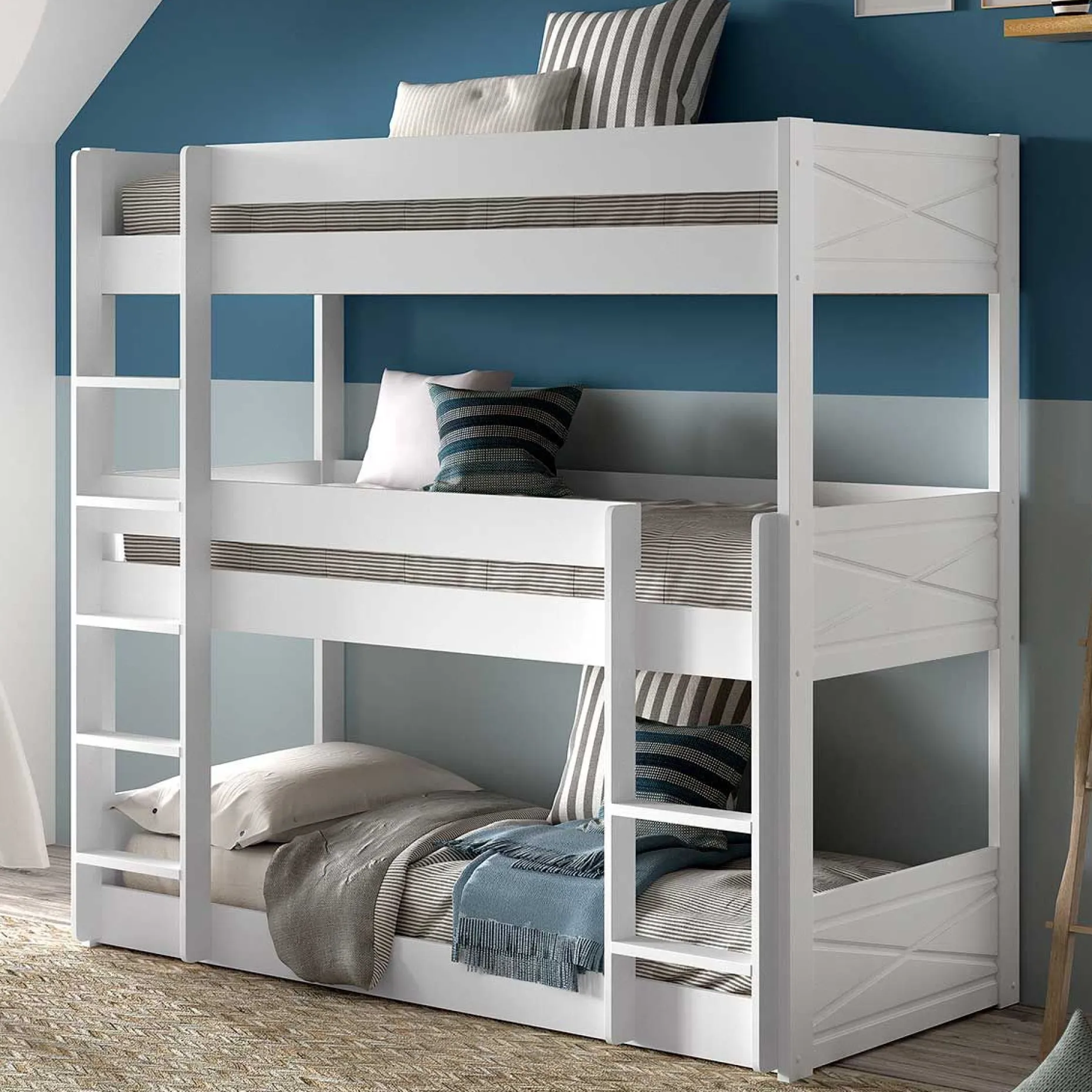 Etagenbett für 3 Personen Scott - 270x105x200 cm - Weiß