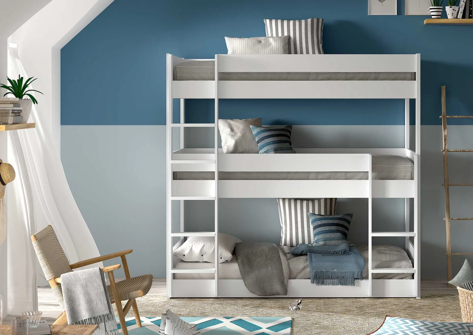 Etagenbett für 3 Personen Scott - 270x105x200 cm - Weiß