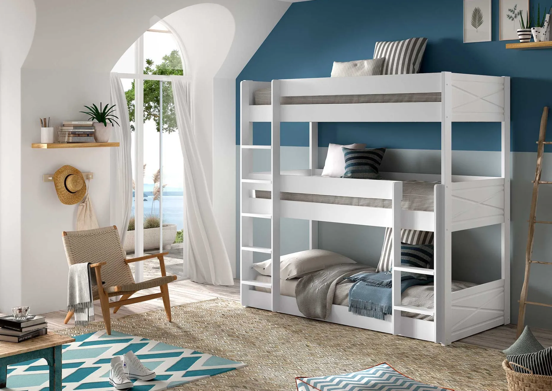 Etagenbett für 3 Personen Scott - 270x105x200 cm - Weiß