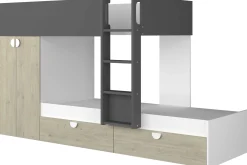 Etagenbett Jip mit Schrank & Schubladen - 90x190cm - Eiche/weiß/grau