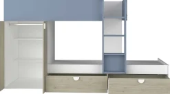 Etagenbett Jip mit Schrank & Schubladen - 90x190cm - Eiche/weiß/blau