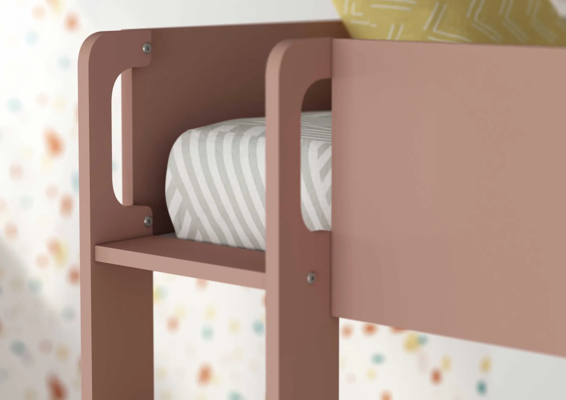 Etagenbett Jip mit Schrank & Schubladen - 90x190cm - Eiche/weiß/altrosa