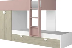 Etagenbett Jip mit Schrank & Schubladen - 90x190cm - Eiche/weiß/altrosa