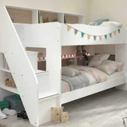 Etagenbett Lester 90x200 mit Stauraum - weiß/Eiche