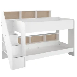 Etagenbett Lester 90x200 mit Stauraum - weiß/Eiche