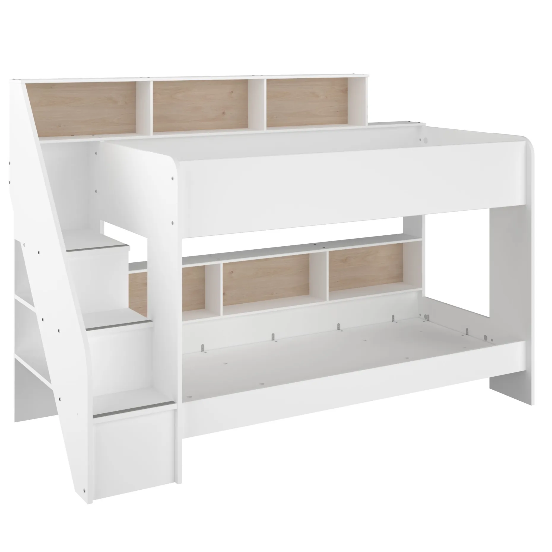 Etagenbett Lester 90x200 mit Stauraum - weiß/Eiche