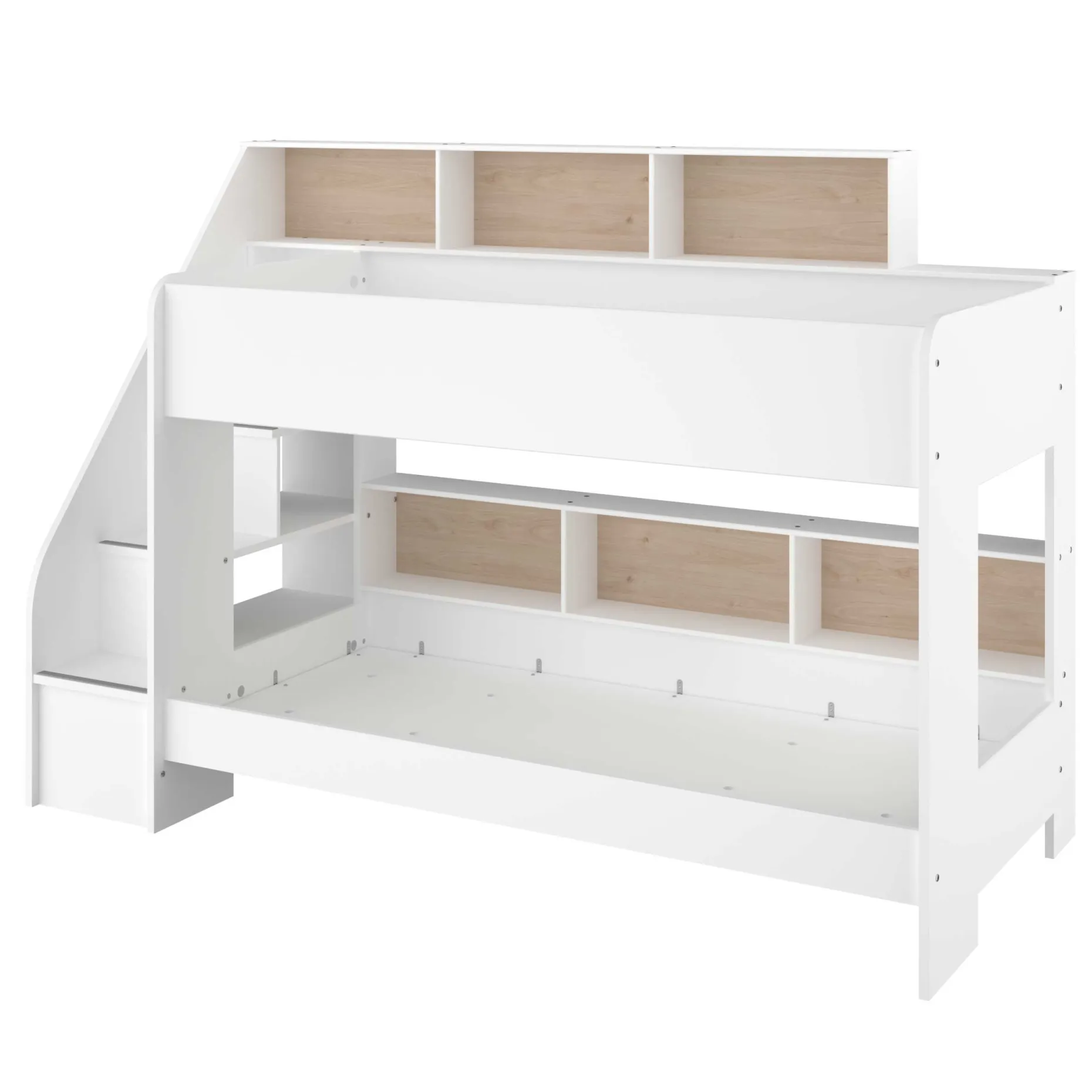 Etagenbett Lester 90x200 mit Stauraum - weiß/Eiche