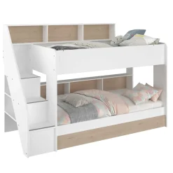 Etagenbett Lester 90x200 mit Stauraum - weiß/Eiche