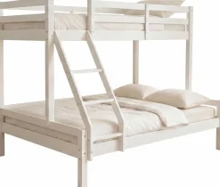 Etagenbett Sven - 90x200 & 140x200cm - 3 Personen – massives Kiefernholz - weiß
