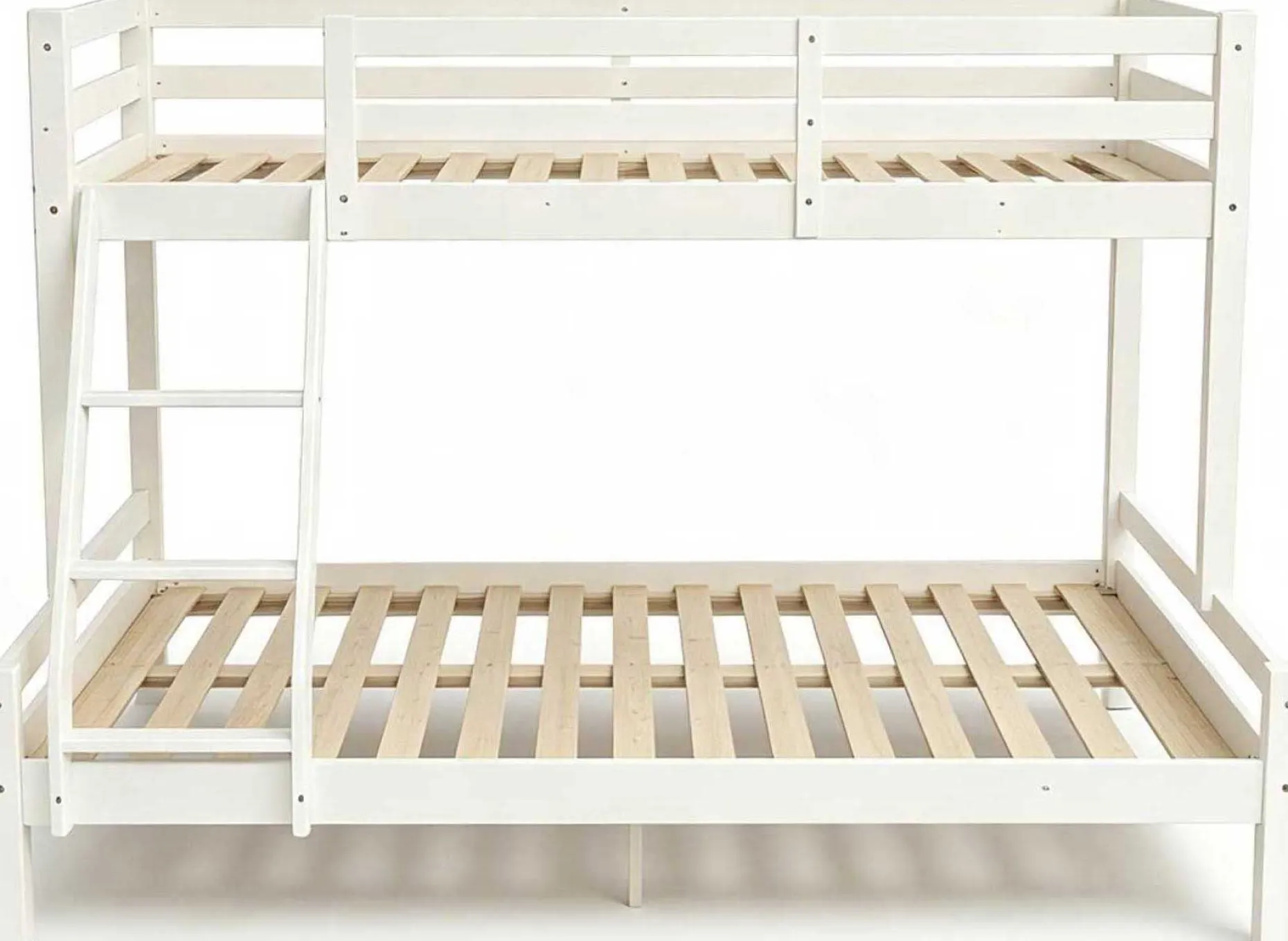 Etagenbett Sven - 90x200 & 140x200cm - 3 Personen – massives Kiefernholz - weiß