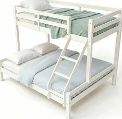 Etagenbett Sven - 90x200 & 140x200cm - 3 Personen – massives Kiefernholz - weiß