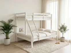 Etagenbett Sven - 90x200 & 140x200cm - 3 Personen – massives Kiefernholz - weiß