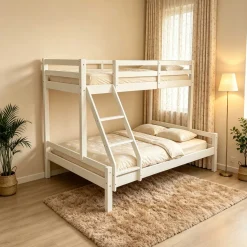 Etagenbett Sven - 90x200 & 140x200cm - 3 Personen – massives Kiefernholz - weiß