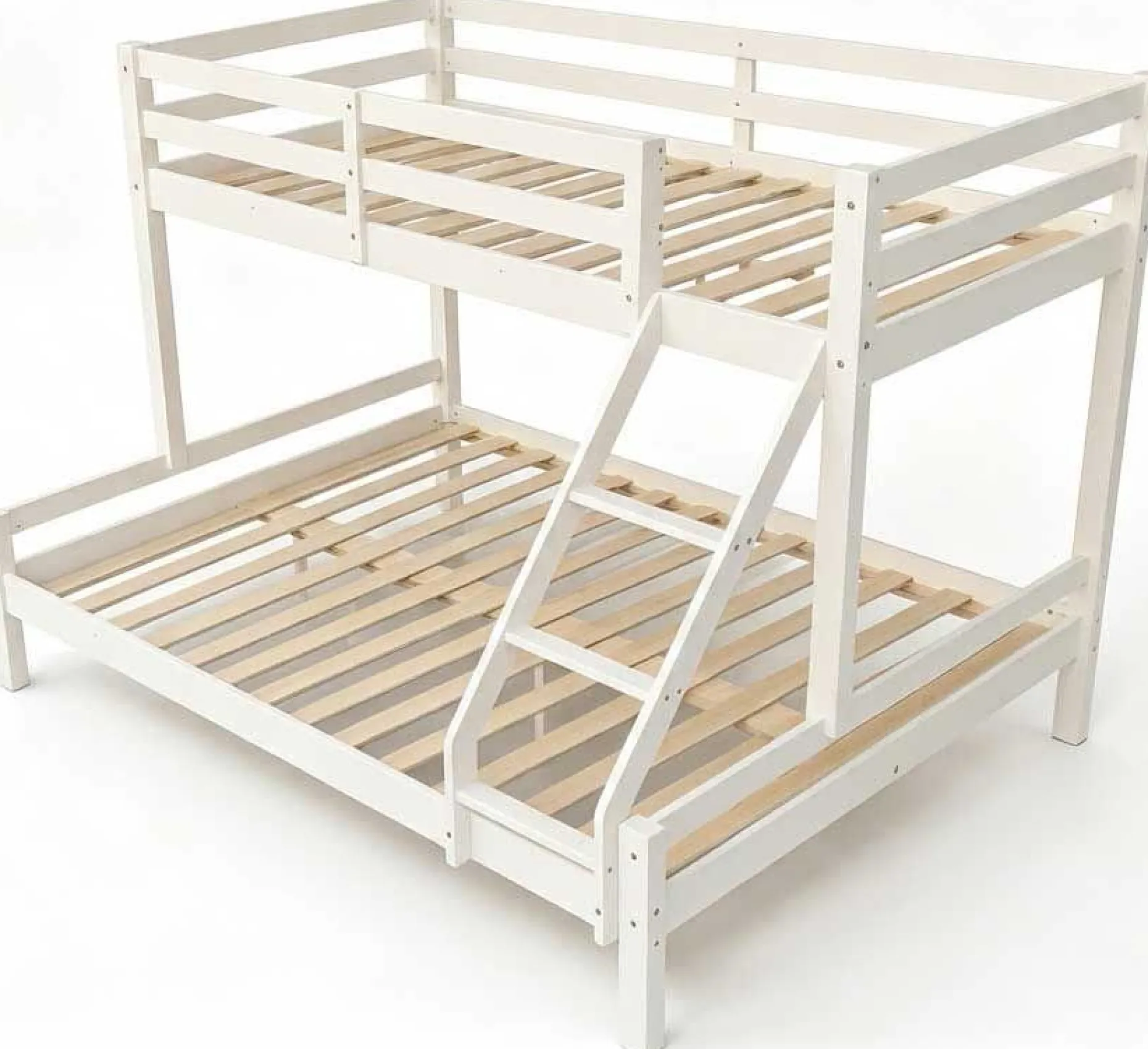 Etagenbett Sven - 90x200 & 140x200cm - 3 Personen – massives Kiefernholz - weiß