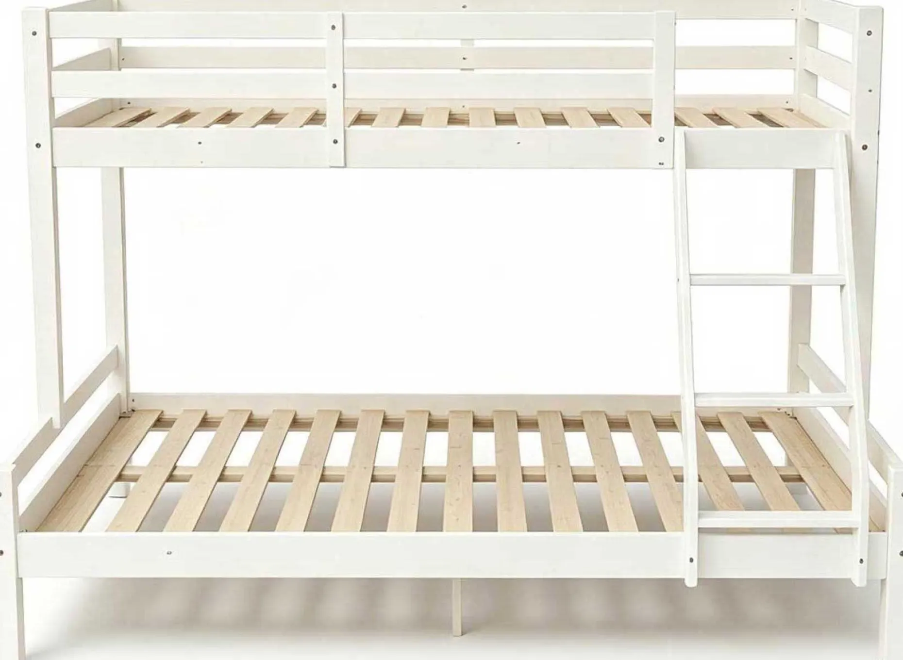 Etagenbett Sven - 90x200 & 140x200cm - 3 Personen – massives Kiefernholz - weiß