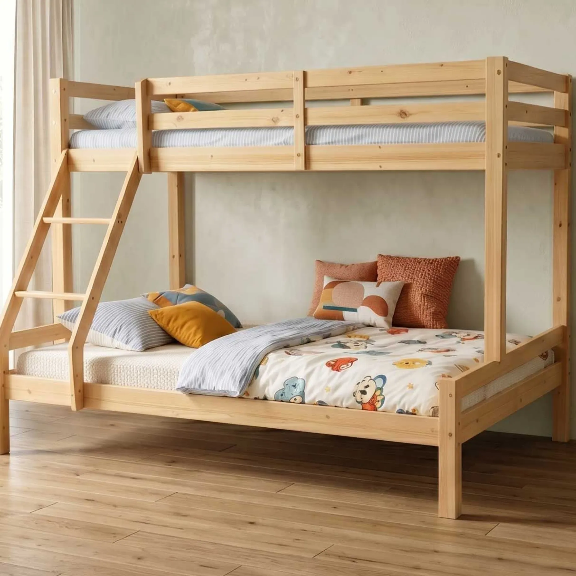 Etagenbett Sven - 90x200 & 140x200cm - 3 Personen – massives Kiefernholz