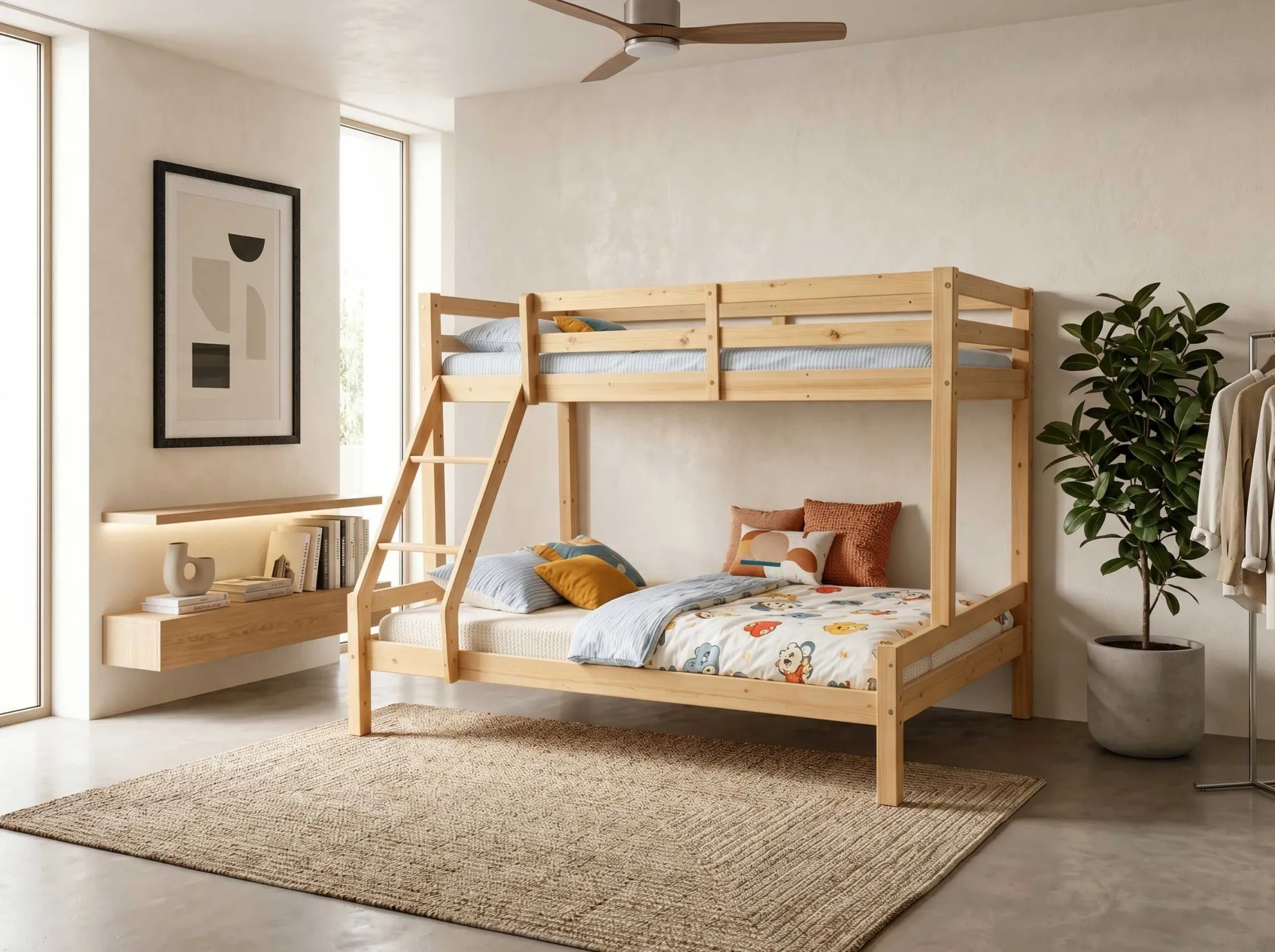 Etagenbett Sven - 90x200 & 140x200cm - 3 Personen – massives Kiefernholz