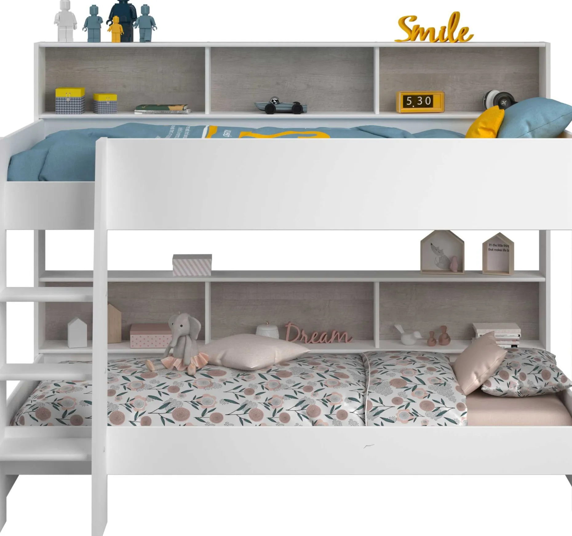Etagenbett Taylor 90x200 - mit Stauraum - weiß /grau