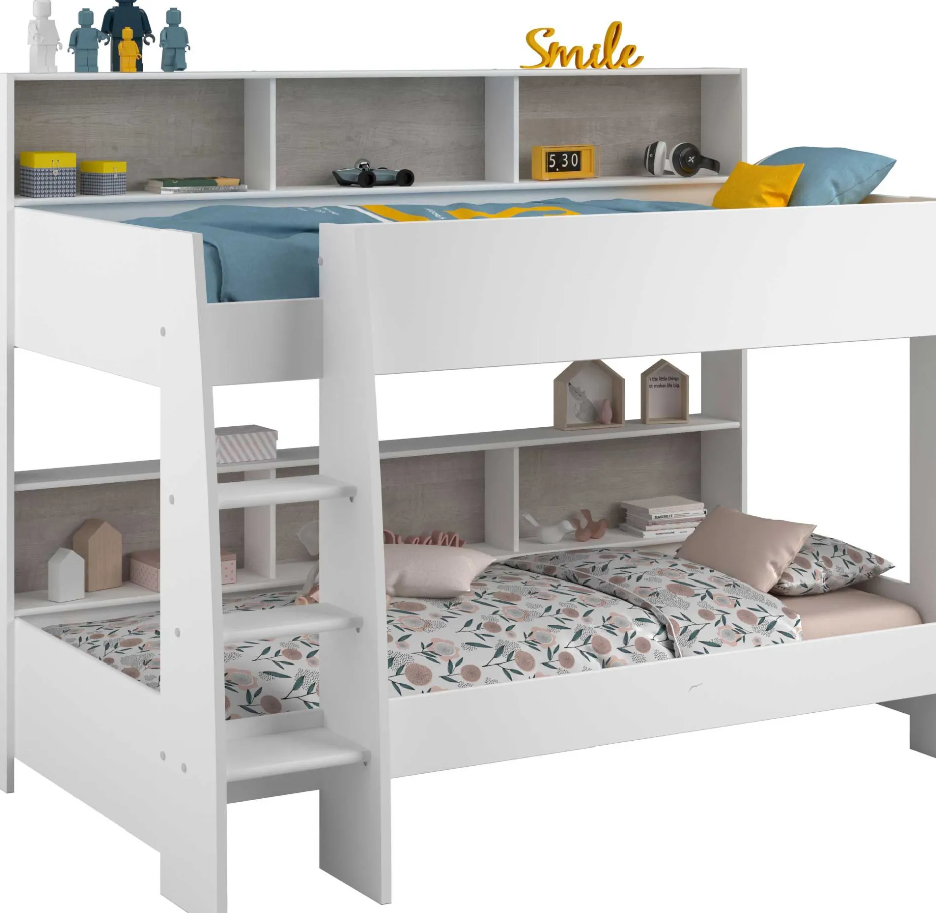 Etagenbett Taylor 90x200 - mit Stauraum - weiß /grau