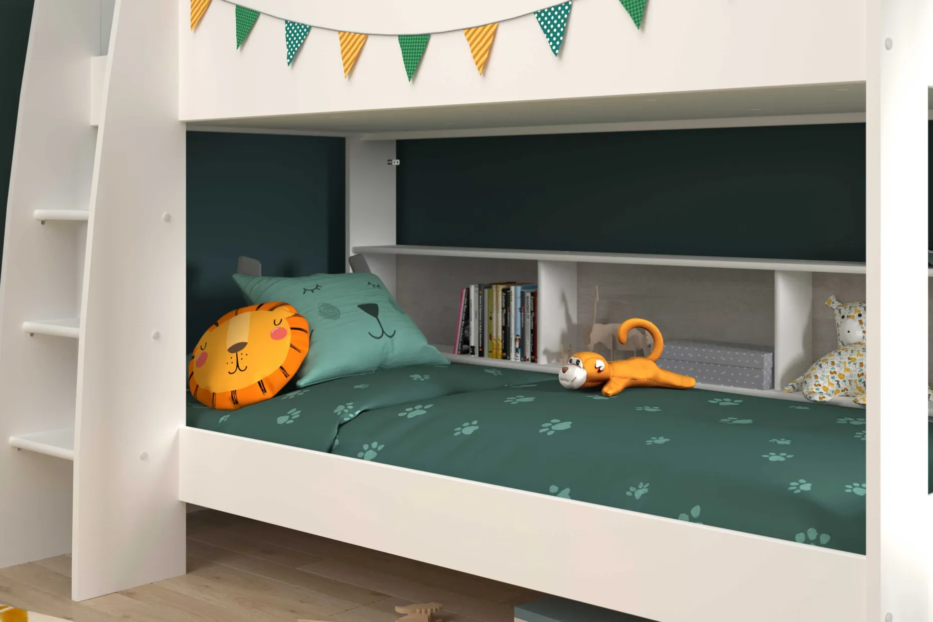 Etagenbett Taylor 90x200 - mit Stauraum - weiß /grau