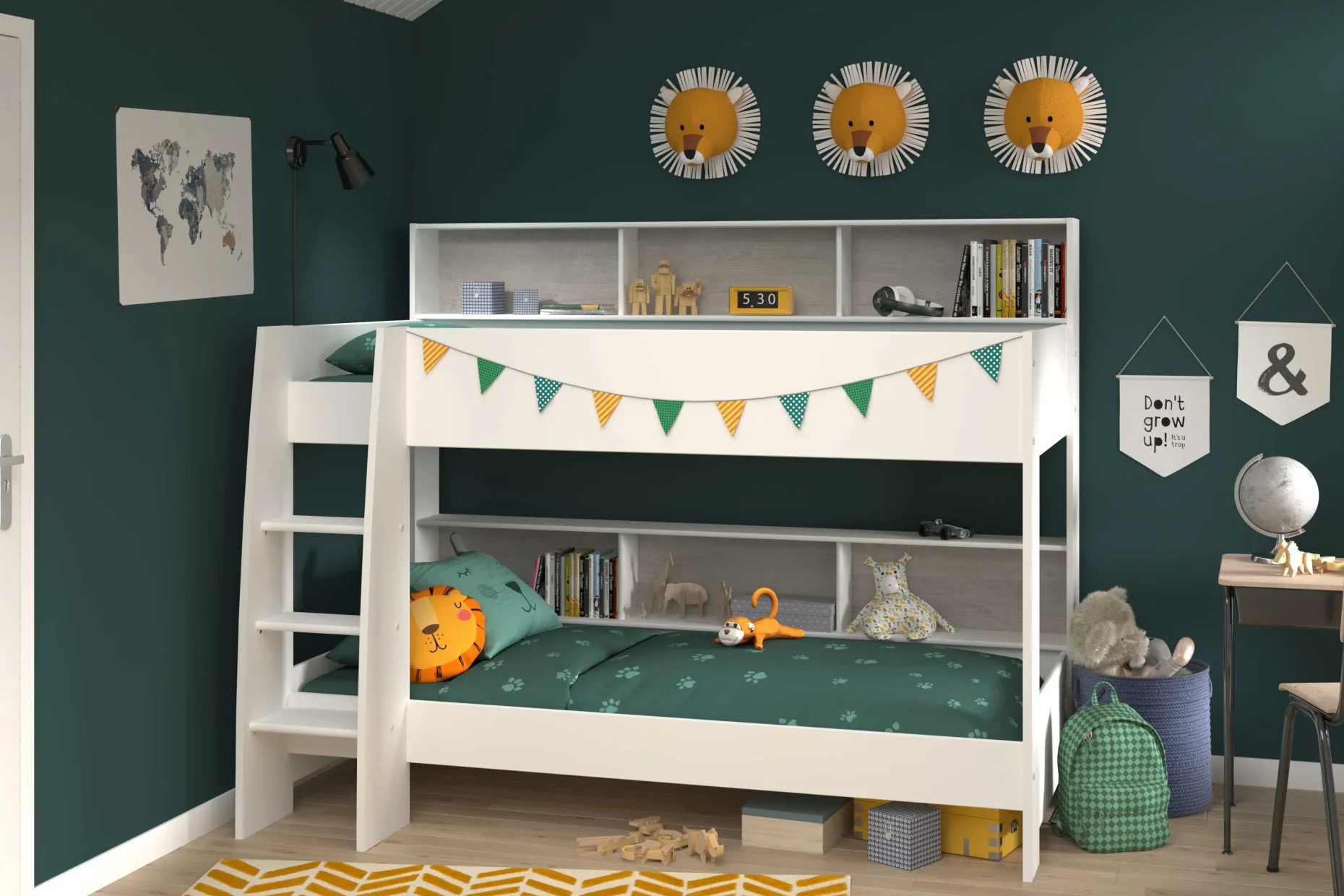 Etagenbett Taylor 90x200 - mit Stauraum - weiß /grau